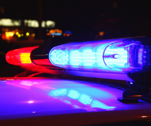 Close up of the red and blue lights atop a police car